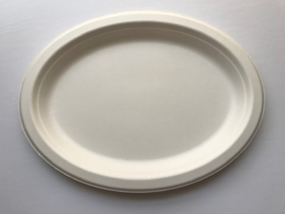 10 inch X 12 inch Oval Tray, Biodegradable, Compostable, Sugarcane Bagasse, Eco-friendly